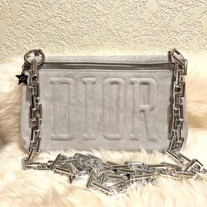 Dior Grey Suede Beauty Cosmetic Clutch to Crossbody Bag Shoulder Bag
